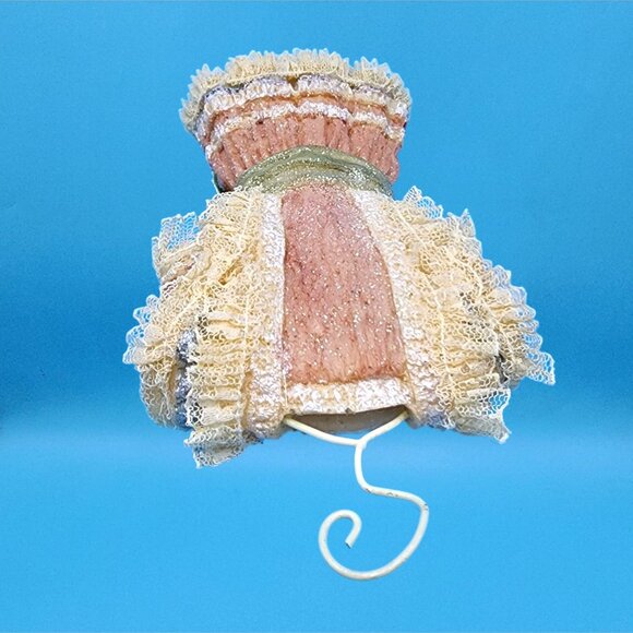 Victorian Dress Ornament on Hanger • Pink Lace Glitter Holiday Decoration • Vint - Picture 5 of 9